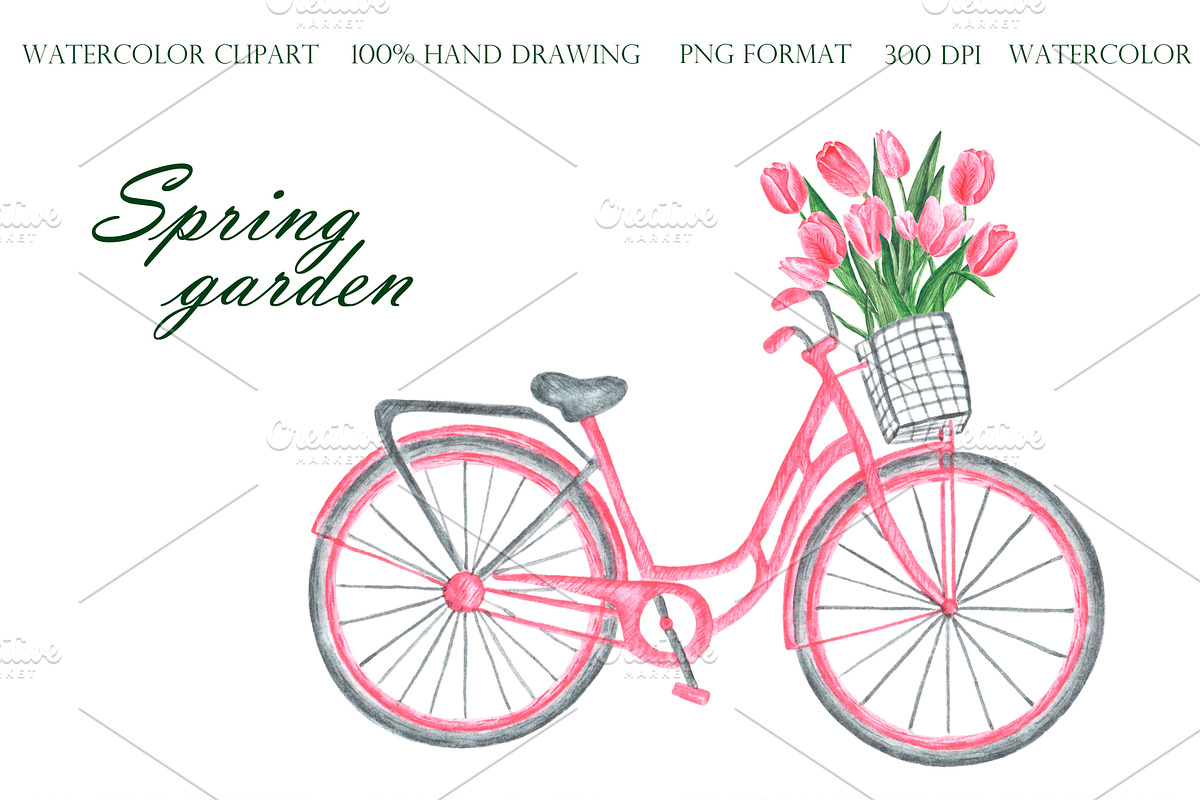 Pink tulips watercolor set. Flowers, an Illustration by SabinaWatercolorArt (Photo 13 of 14)