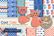 Cat Digital Papers & Cliparts, a Pattern Graphic by JennyL Designs (Thumbnail 1 of 6)