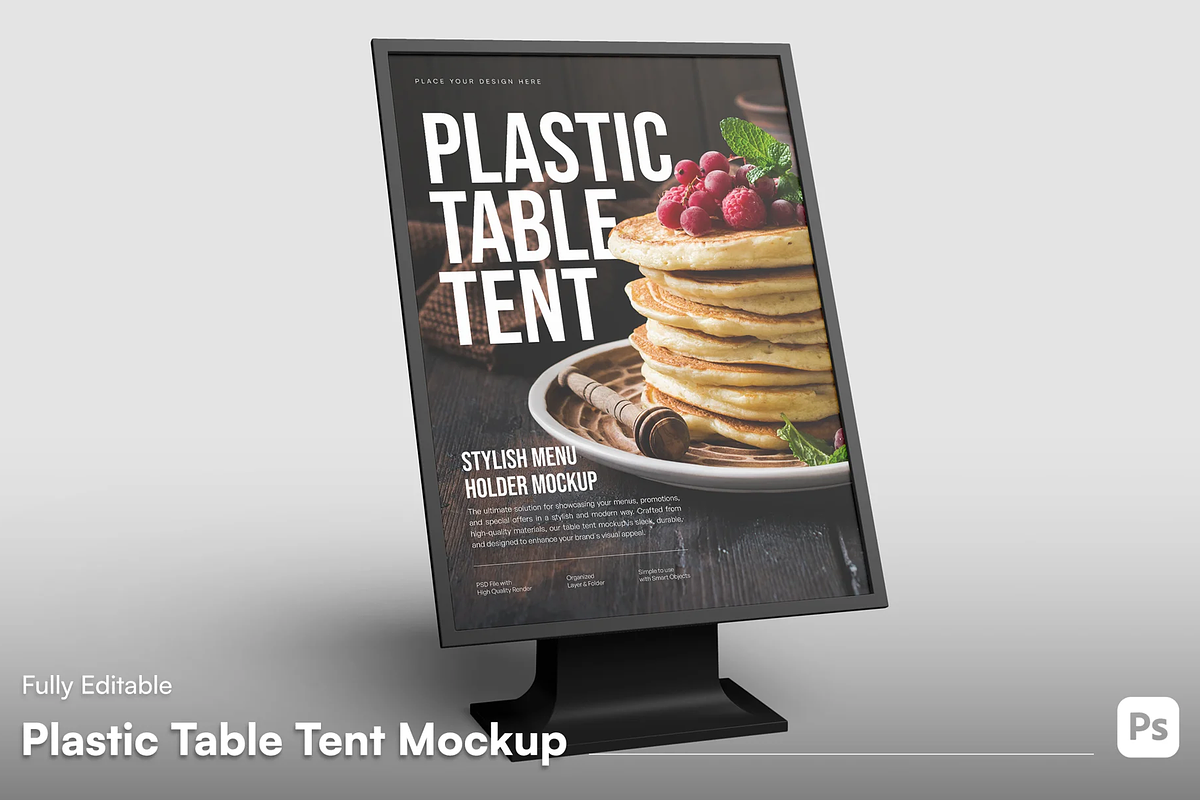Plastic Table Tent Mockup, an Advertising Mockup by graphicsauce (Photo 1 of 4)