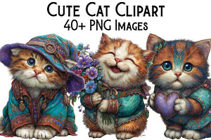 Cute Cat Clipart, an Illustration by Pixels.Craft