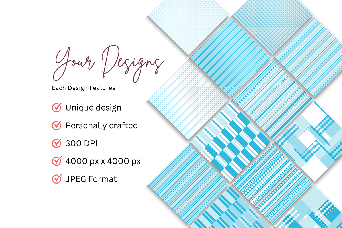 Light Blue Stripe Seamless Set, a Pattern Graphic by Earley Bird Design Studio (Photo 8 of 8)