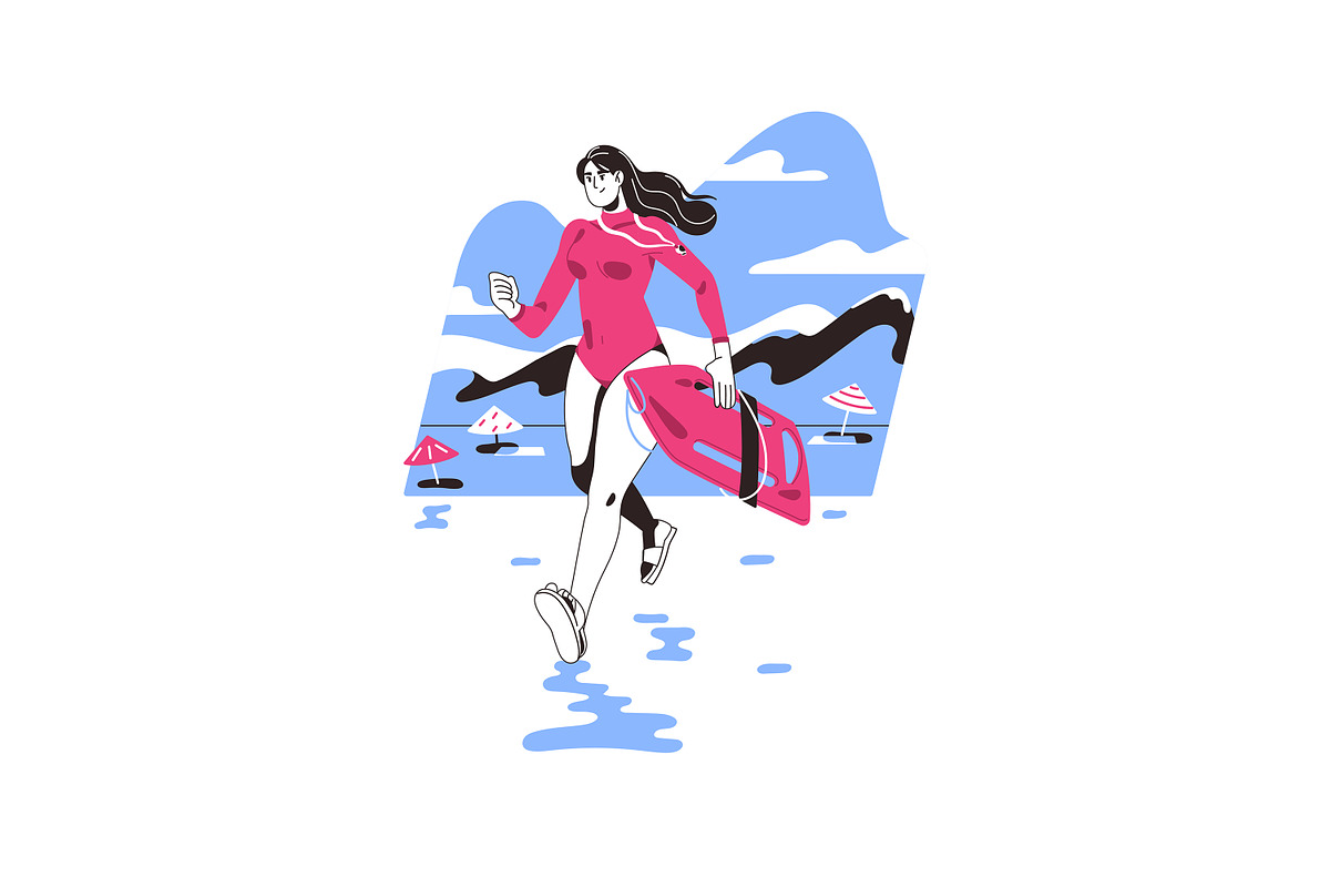 Lifeguard rescue people on water set, an Illustration by PaperTrident (Photo 11 of 15)
