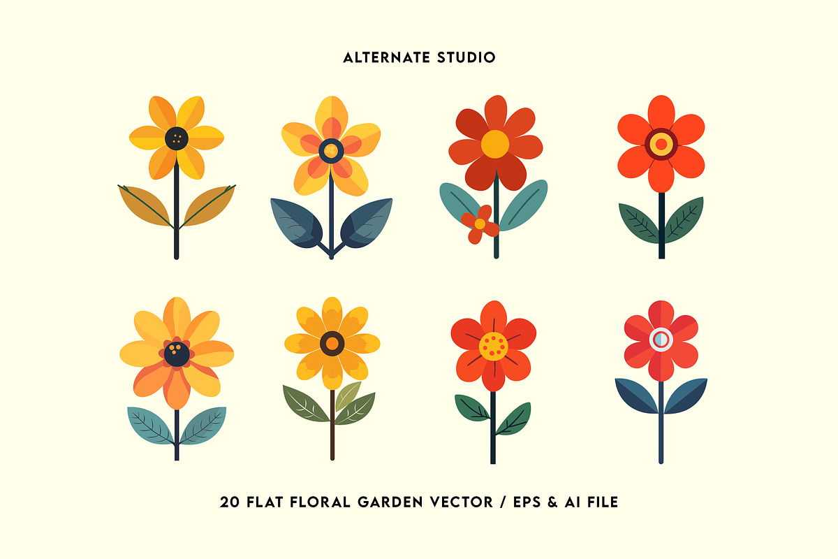 Flat Floral Garden Vector, a Decorative Illustration by Alternate Studio (Photo 1 of 4)