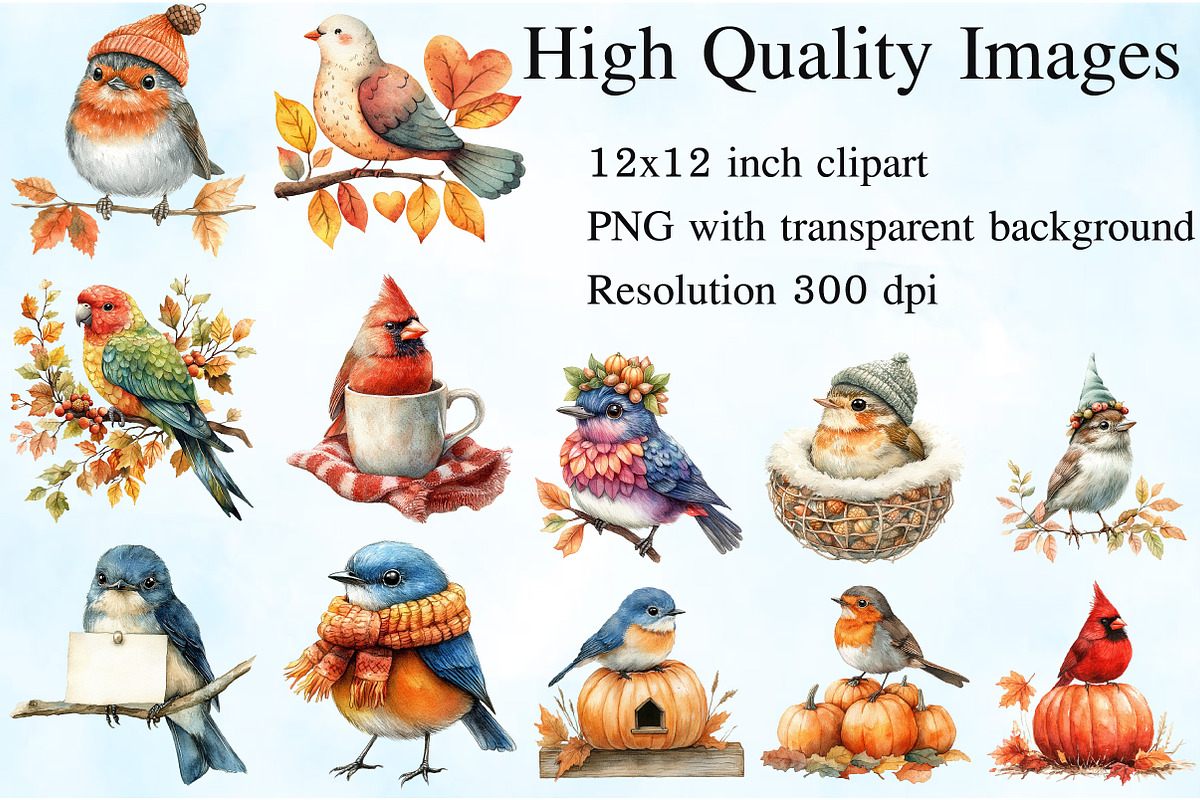 Positive Whimsical Fall Birds PNG, an Illustration by Craft Nest (Photo 2 of 5)