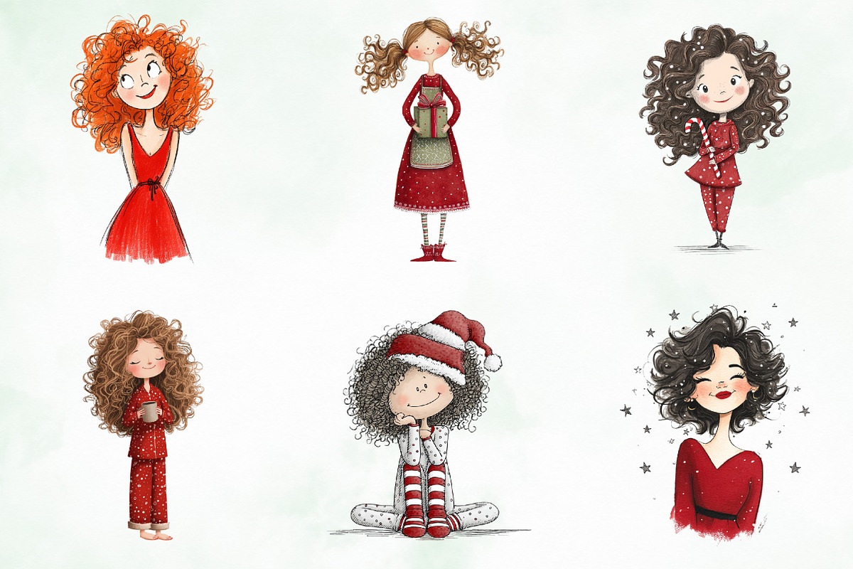 Quirky Funny Christmas Girls Clipart, an Illustration by Creative Art (Photo 6 of 13)