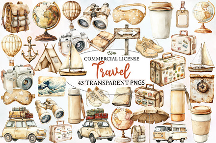Watercolor Travel Clipart, an Illustration by Designworld
