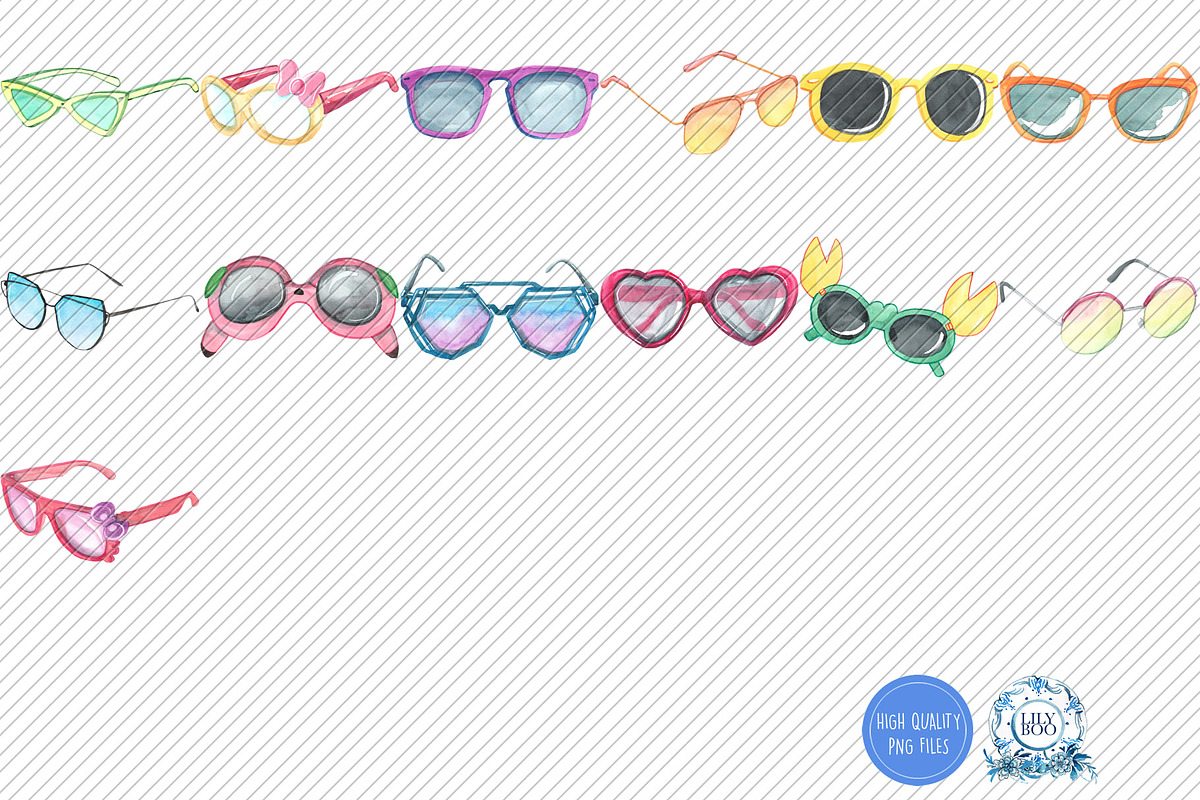 37 Hand Painted Sunglasses PNG Pack, an Illustration by LilyBoo Clipart (Photo 3 of 3)