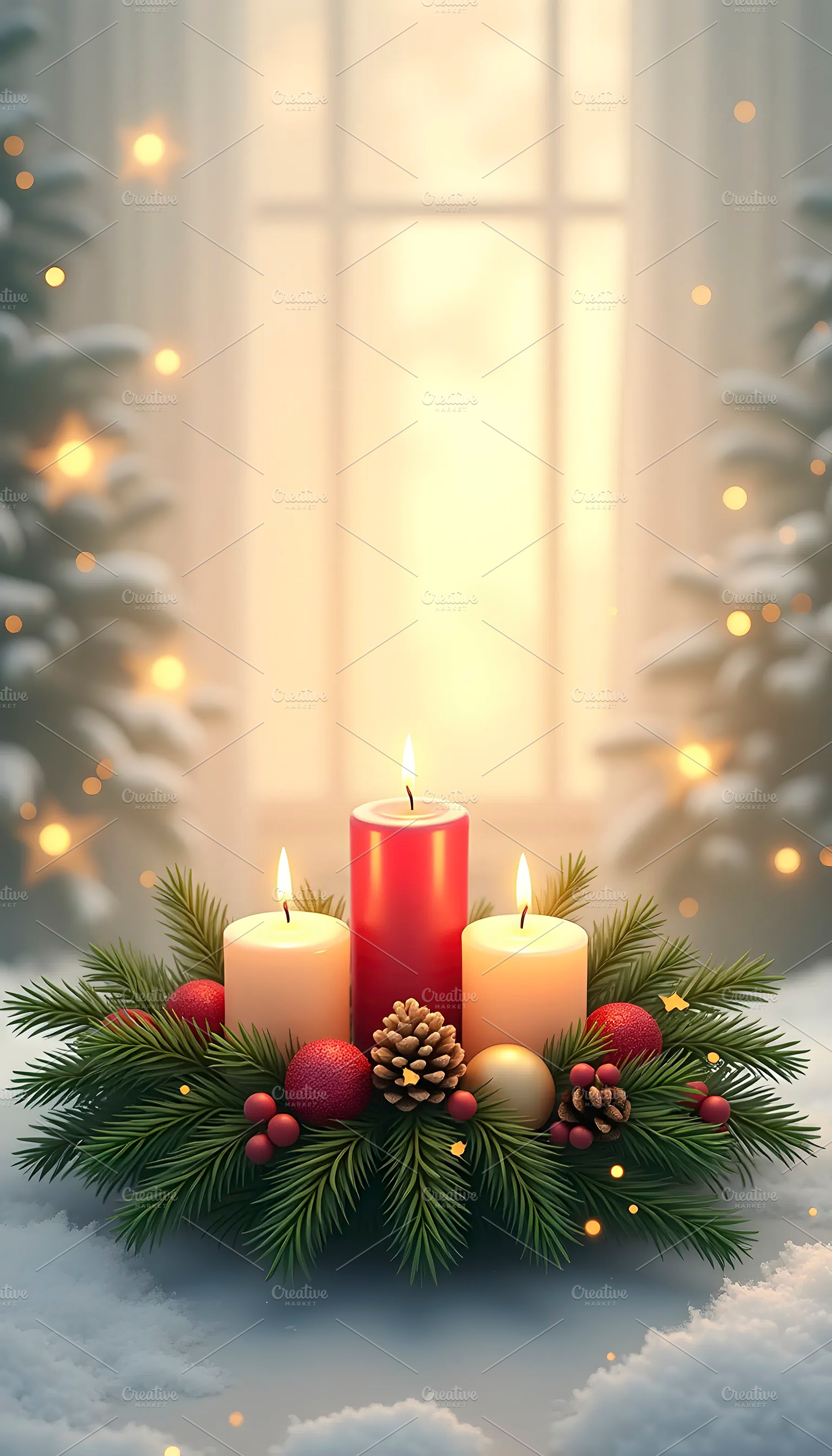 Festive Advent Wreath with Lit Candl, a Photo by LOGOCREATIVE