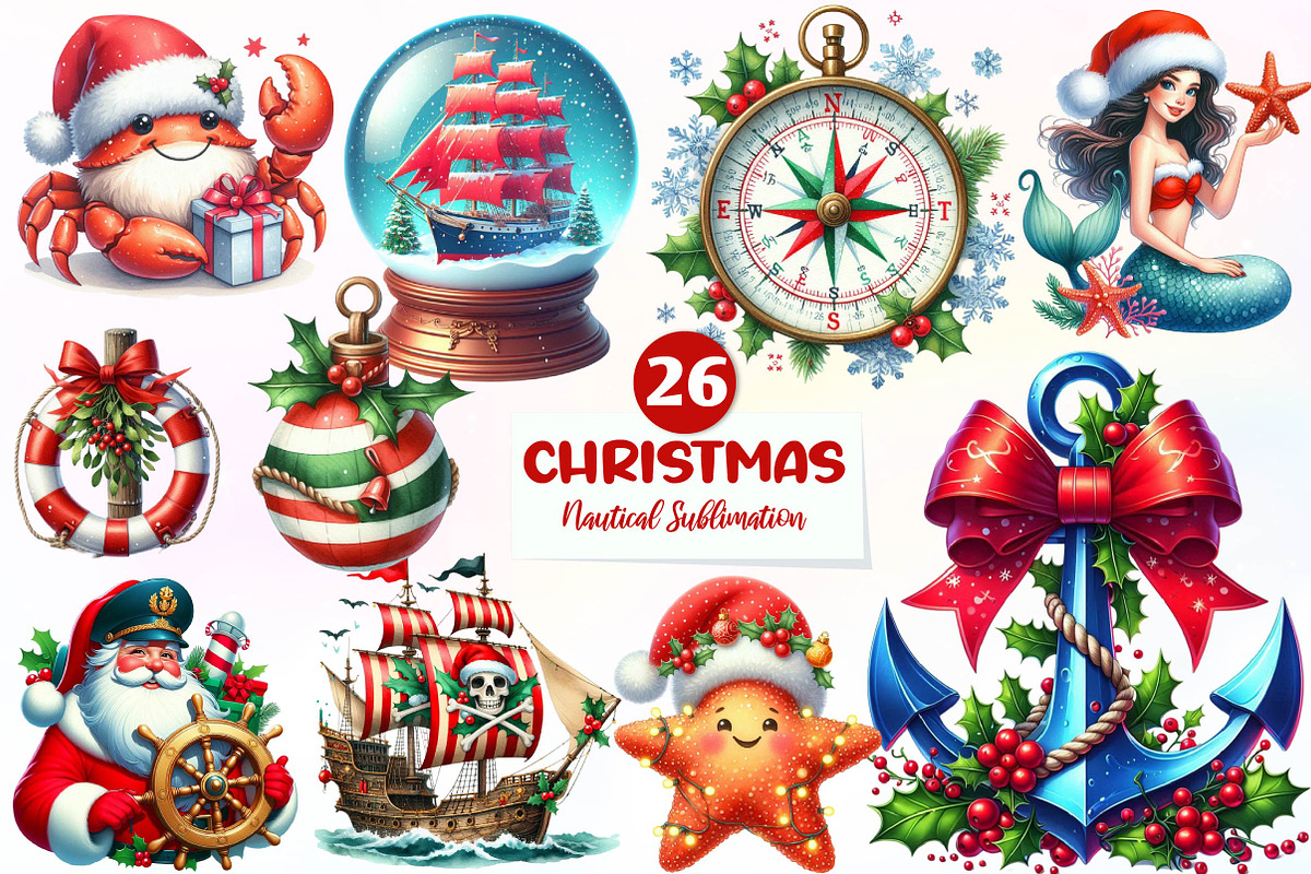 Nautical Christmas Sublimation Clipa, an Illustration by CreationArt (Photo 1 of 5)