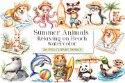 Summer Animals Relaxing on Beach, an Animal Illustration by DreamArtGraphic (Thumbnail 1 of 4)
