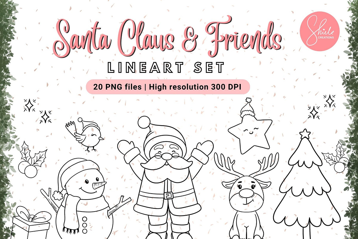 Santa Claus & Friends - Line art Set, a Seasonal Illustration by shielscreations (Photo 1 of 5)