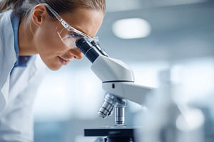 Female scientist with safety glasses, a Health & Medical Photo by MistyDay