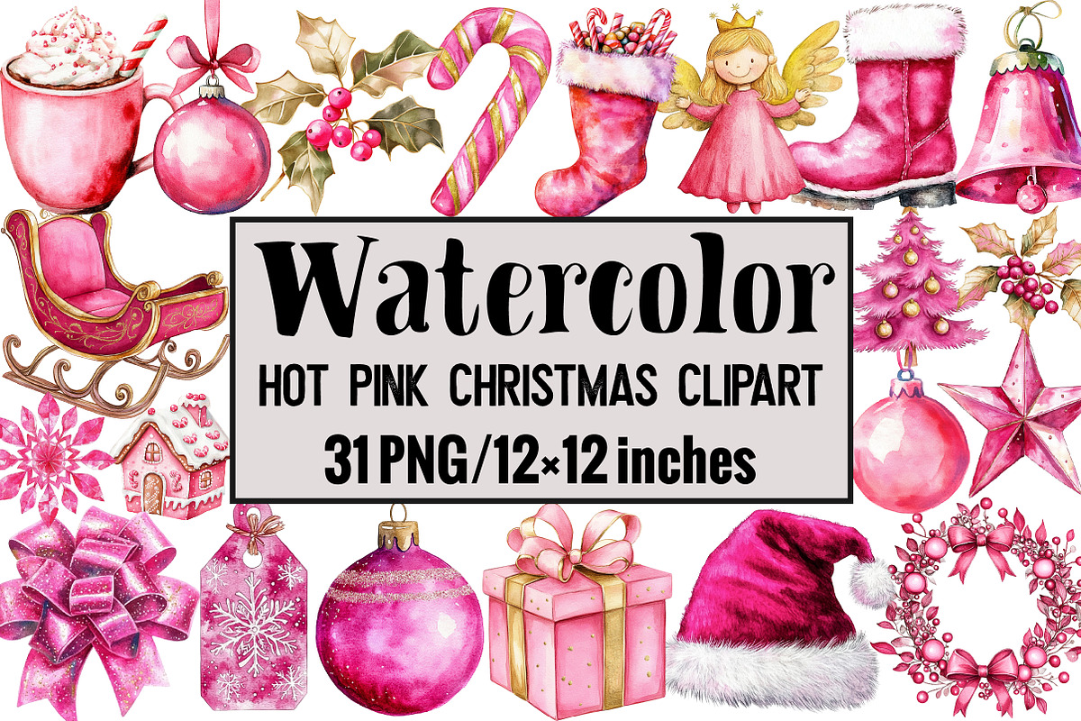 Hot Pink Christmas Clipart, an Illustration by Design Market (Photo 1 of 3)