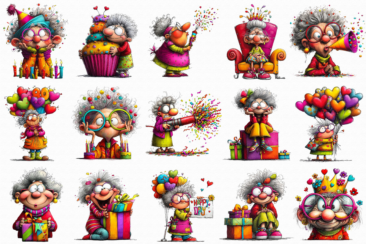 Quirky Birthday old woman clipart, an Illustration by Libby Wishes (Photo 7 of 7)