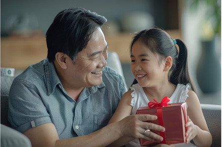 Daughter congratulates dad and gives, a Person Photo by ZinetroN