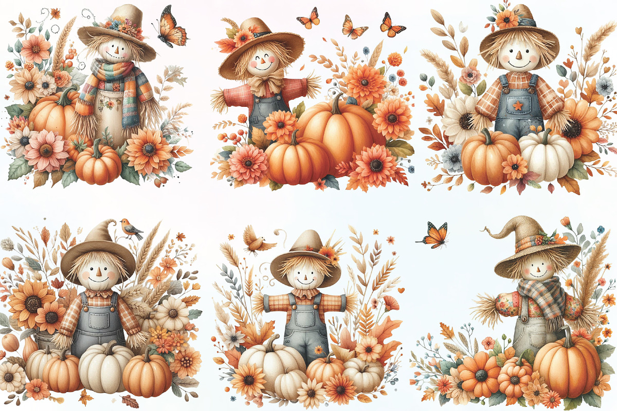 Autumn Fall Scarecrow Clipart, an Illustration by CraftArtStudio (Photo 2 of 6)