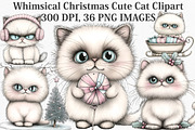 Whimsical Christmas Cute Cat Clipart, an Illustration by Canvas Craft (Thumbnail 1 of 7)