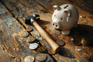 Broken piggy bank with coins, a Photo by AlyaAnd