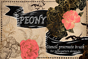 Peony tattoo collage procreate brush, a Brush Add-On by Meisanmui (Thumbnail 1 of 3)