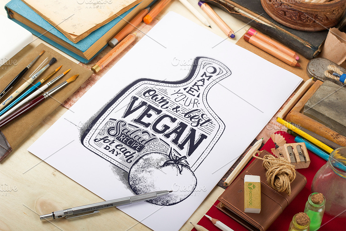 Vegan salad. Hand lettering poster, a Decorative Illustration by yurlick (Photo 2 of 4)