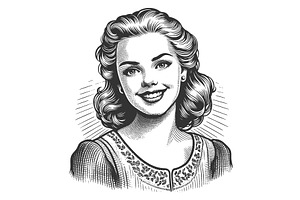Smiling Woman Portrait engraving, a Person Illustration by AlexArt