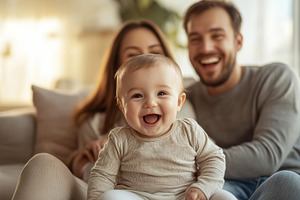 Joyful family time in living room, a Photo by Beautiful things