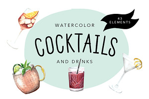 Watercolor Cocktails and Drinks Set