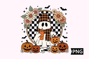 Cozy Fall Ghost with Pumpkins Art, a Seasonal Illustration by Creative Art