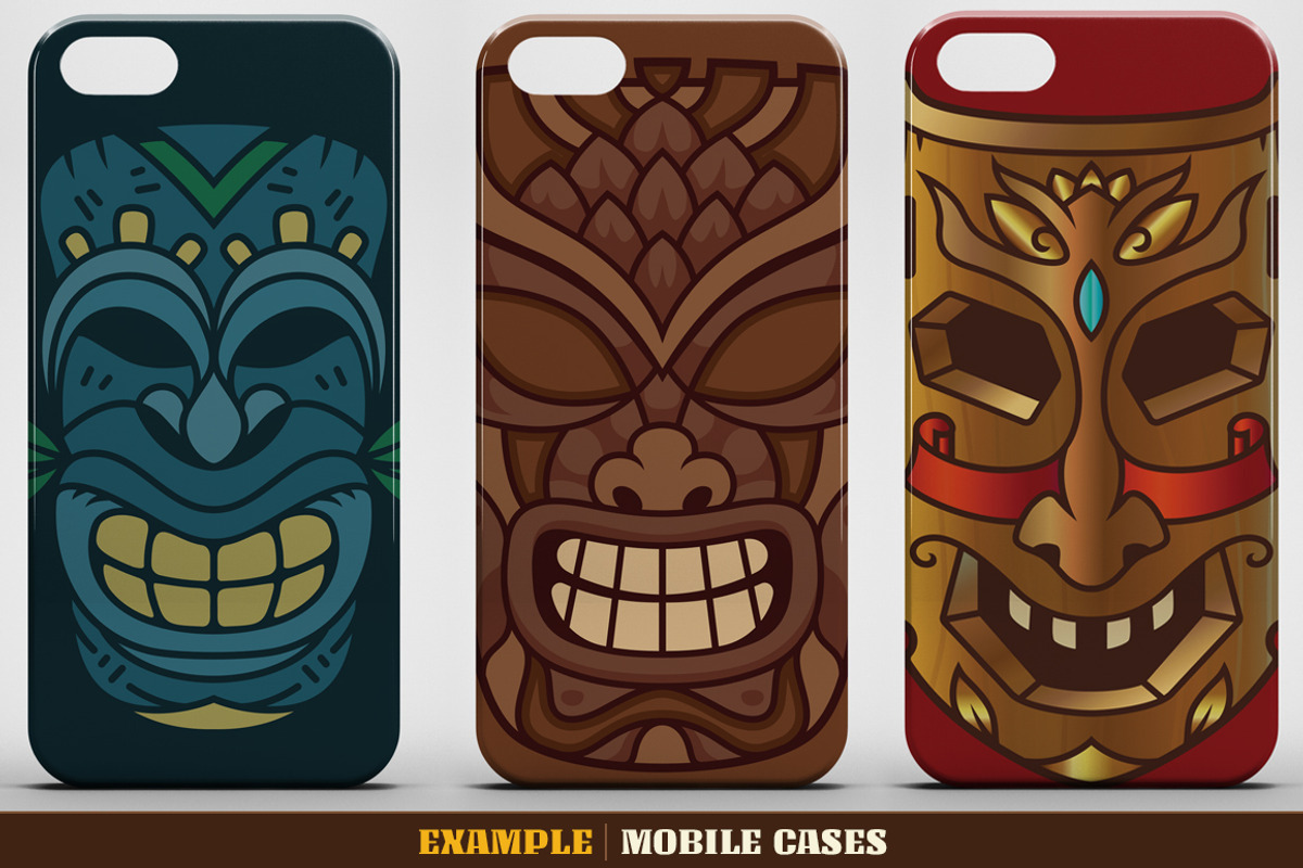 Tiki Head Illustrations Set, a Decorative Illustration by pixaroma