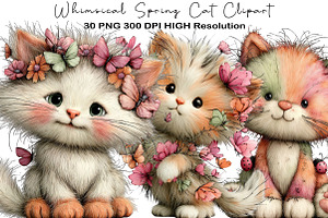 Whimsical Spring Cat Clipart, an Illustration by Black Bird Studio