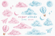 Pink and Blue Clouds Clipart, a Decorative Illustration by greywalnutstudio (Thumbnail 1 of 3)