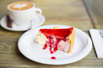 Delicious and beautiful cheesecake with strawberry jam, a Food & Drink Photo by Artsaba Family