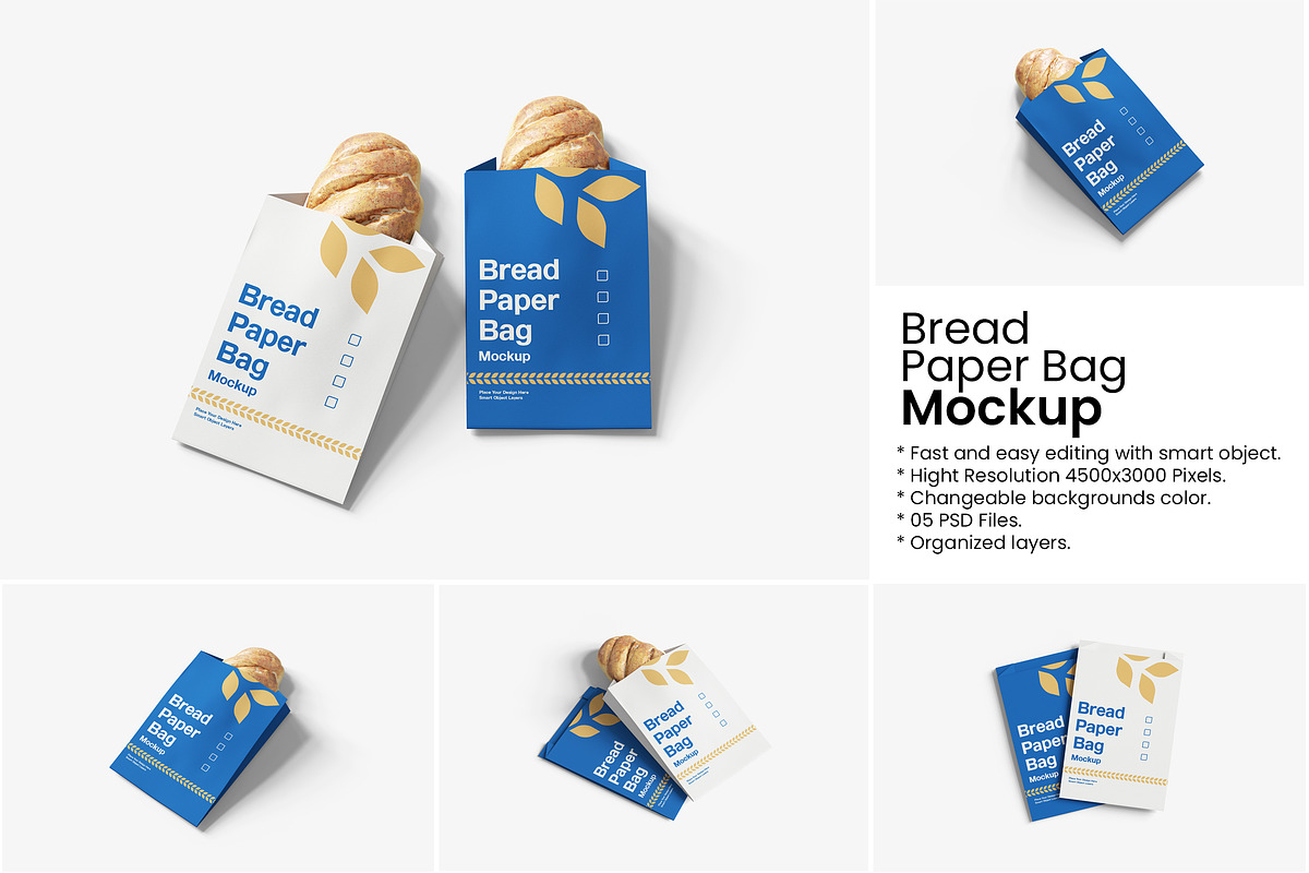 Bread Paper Bag Mockup, a Packaging Mockup by Indah (Photo 1 of 6)