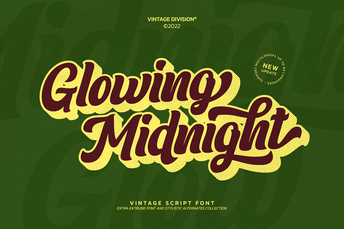 Glowing Midnight, a Script Font by Vintage Division (Photo 1 of 10)