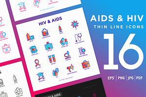 AIDS & HIV | 16 Thin Line Icons Set, an Outline Icon by Alex Blogoodf