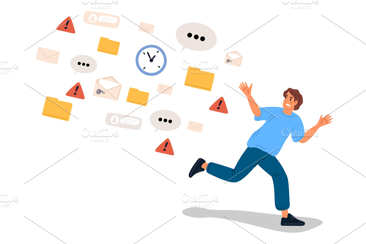 Young man runs away from flood, a Person Illustration by Vectorbuum