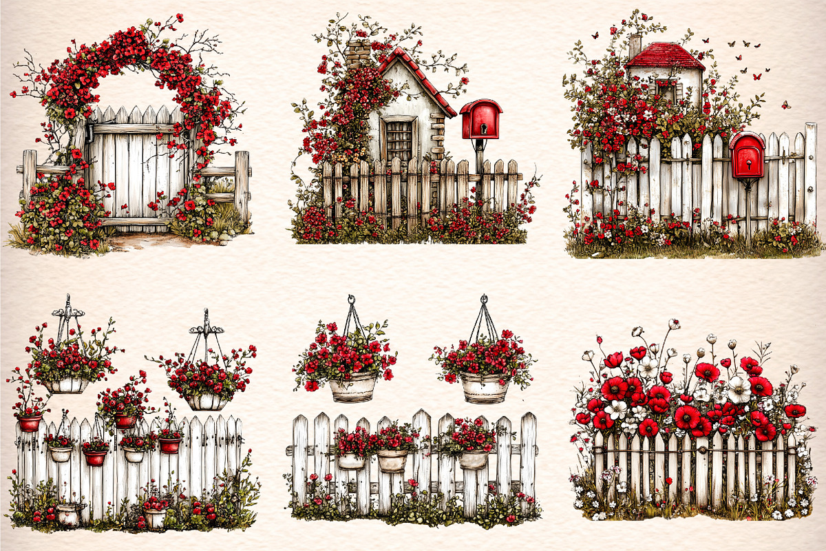 whimsical spring fence clipart, an Illustration by GatewayDesign (Photo 2 of 9)
