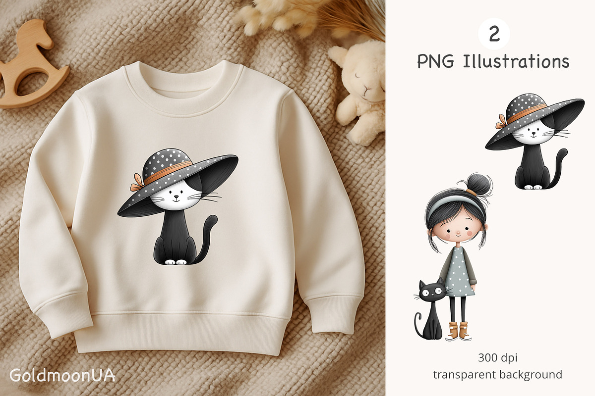 Cat girl vibes Patterns & Clipart, a Person Illustration by GoldmoonUA (Photo 3 of 5)