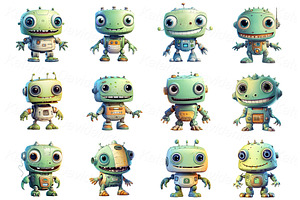 Cute Cartoon Robots, Cyborgs, Aliens