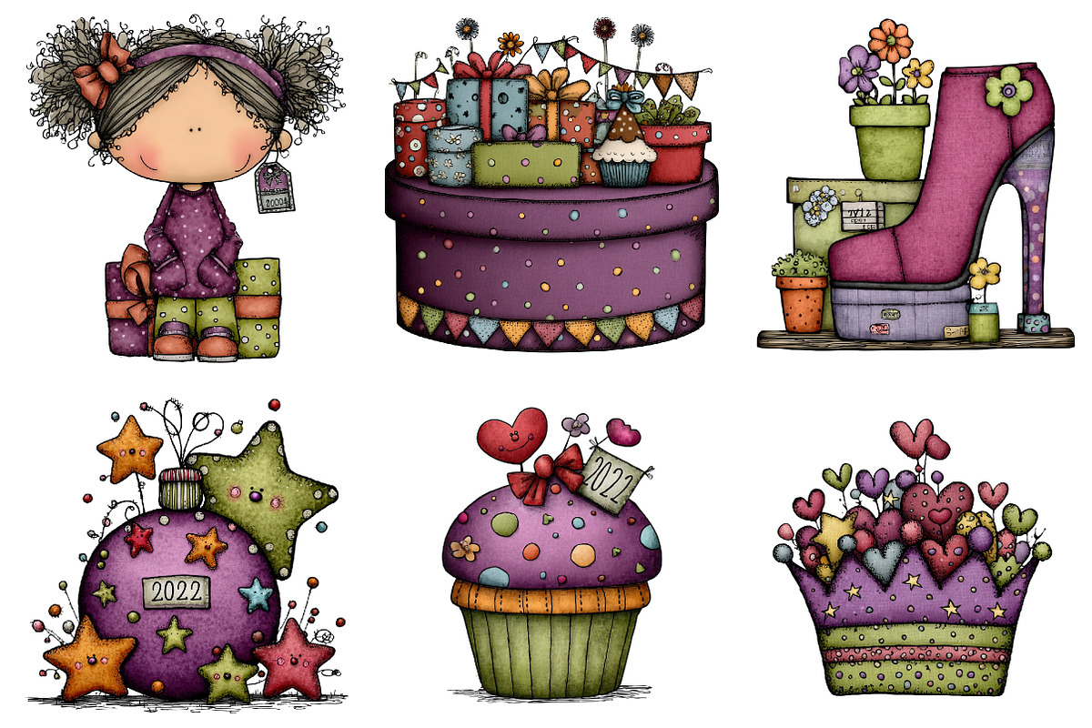 Girly Happy New Year CLIPART, an Illustration by CreationArt (Photo 7 of 7)
