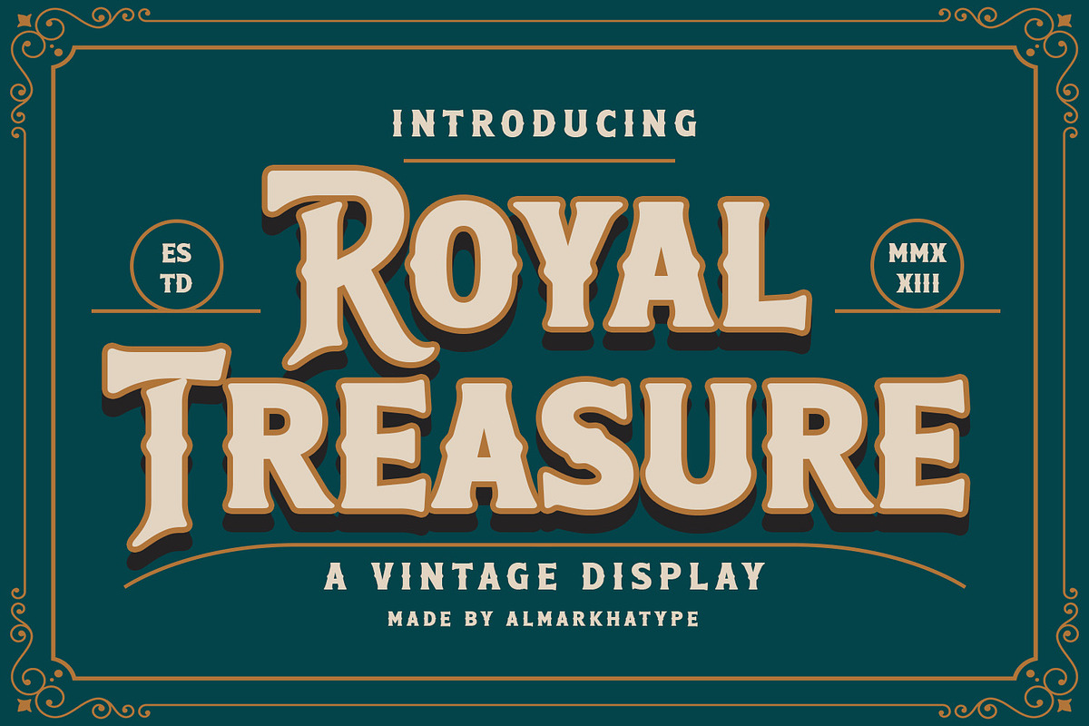 Royal Treasure – Royal Vintage Font, a Slab Serif Font by Almarkhatype (Photo 1 of 10)