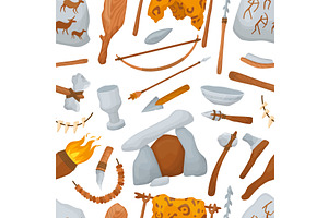 Stone age tools seamless pattern, an Illustration by Valerie Bodnar