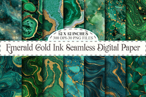 Emerald Gold Ink Textures, a Texture Graphic by designcity5