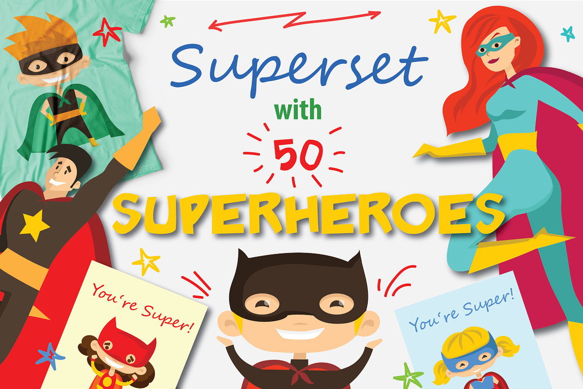 50%OFF!Super set with 50 SUPERHEROES, a Person Illustration by Virinaflora (Photo 1 of 5)