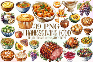 Watercolor Thanksgiving Food Clipart, an Illustration by Sublimation Artist