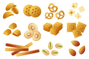 Salty Snacks Set, a Food Illustration by alexdndz