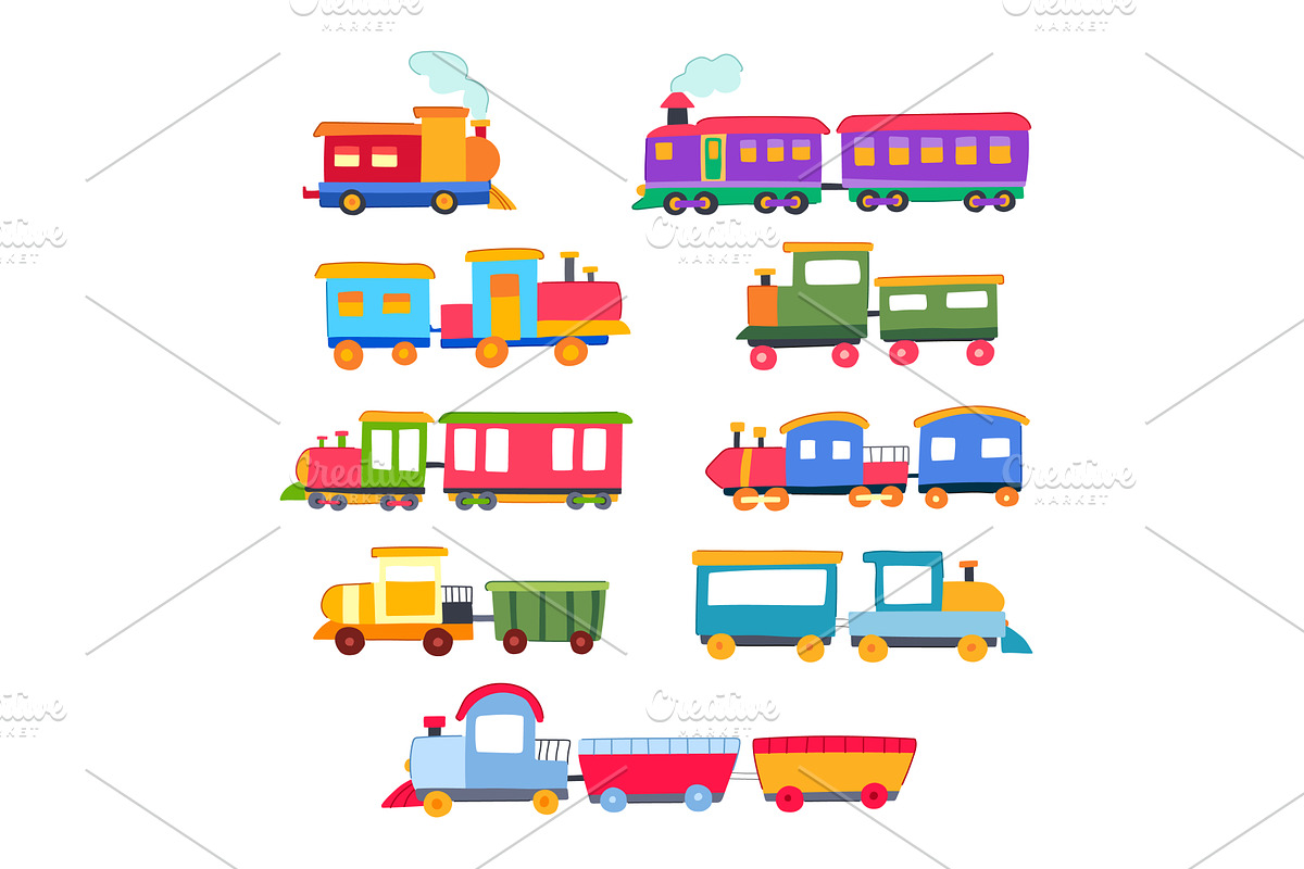 train toy set cartoon vector, an Object Illustration by pikepicture