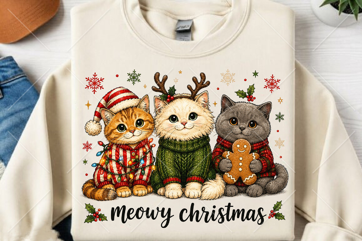 Meowy Christmas Cats Sublimation PNG, a Seasonal Illustration by Canvas Craft (Photo 2 of 6)
