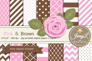 Pink and Brown Digital Paper, a Pattern Graphic by JennyL Designs