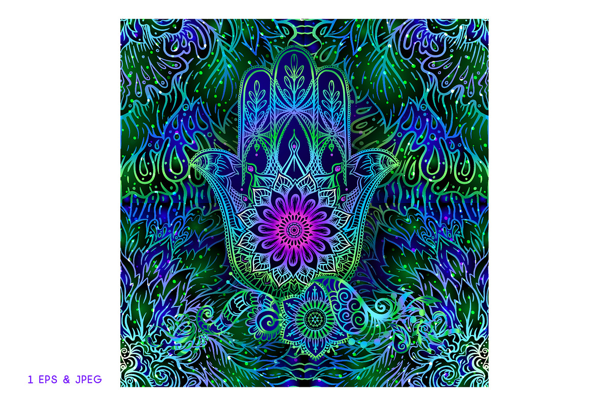 Neon Hamsa Seamless Pattern, a Pattern Graphic by Elen-Lane (Photo 2 of 2)